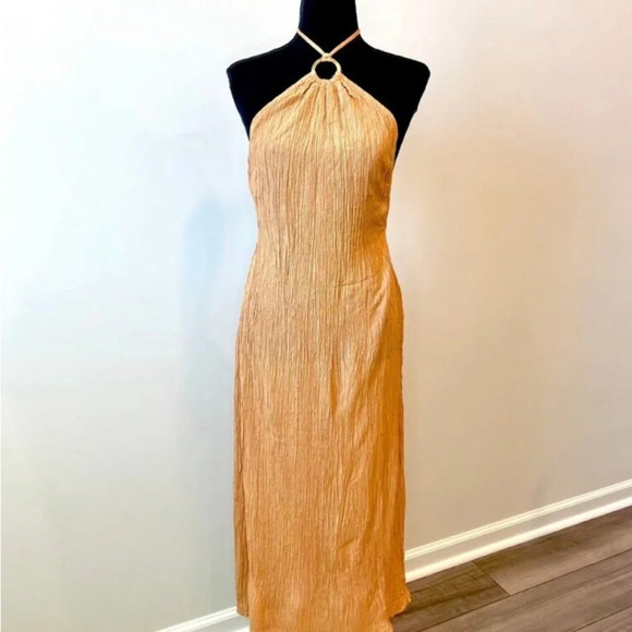 NWT Savannah Morrow Lana Midi Dress in Sandstone Halterneck Tie Backless Sz M - Picture 2 of 7
